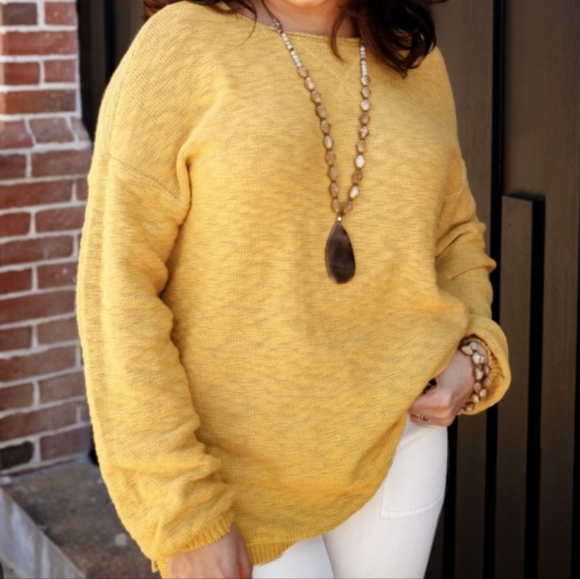 J Jill gorgeous yellow marigold cotton Boho Coastal grandma Sweater pullover M - Picture 1 of 8